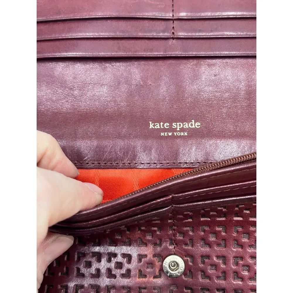 Kate Spade Merlot Leather Perforated Red Lined‎ Wallet